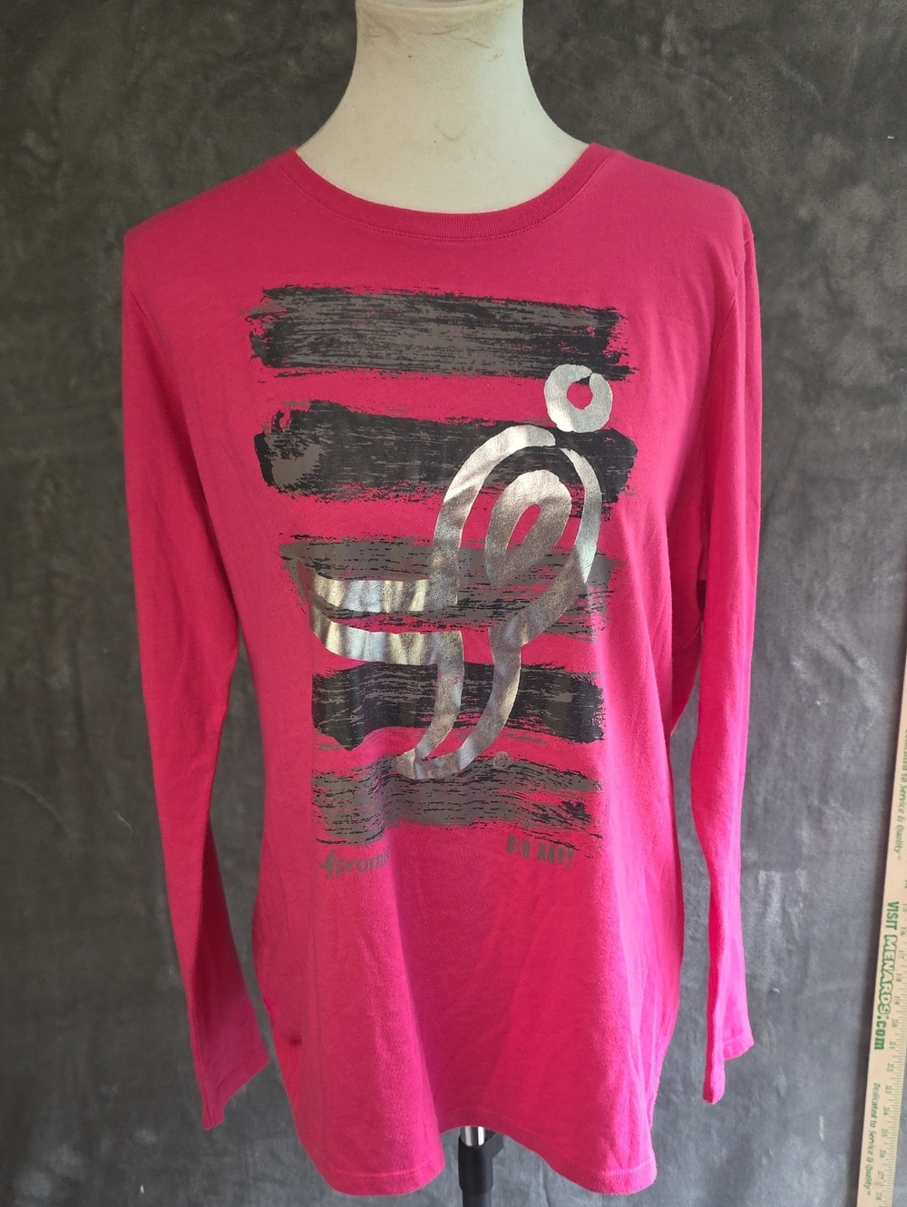 Old Navy Hot Pink Long-Sleeve Tee with Silver Ribbon Graphic